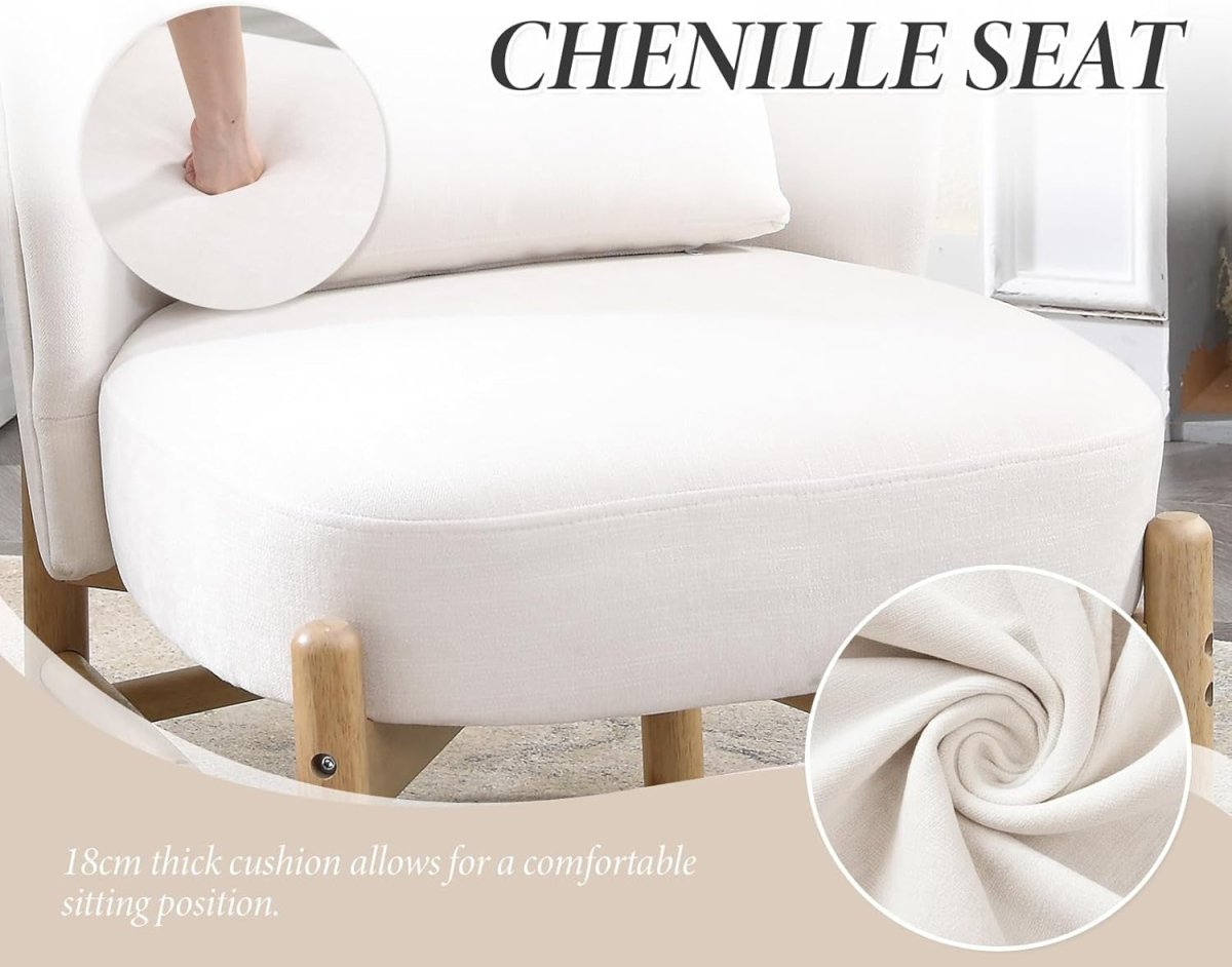 Chenille Accent Chair White Armless Tub Chair with Pillow - Kwikley