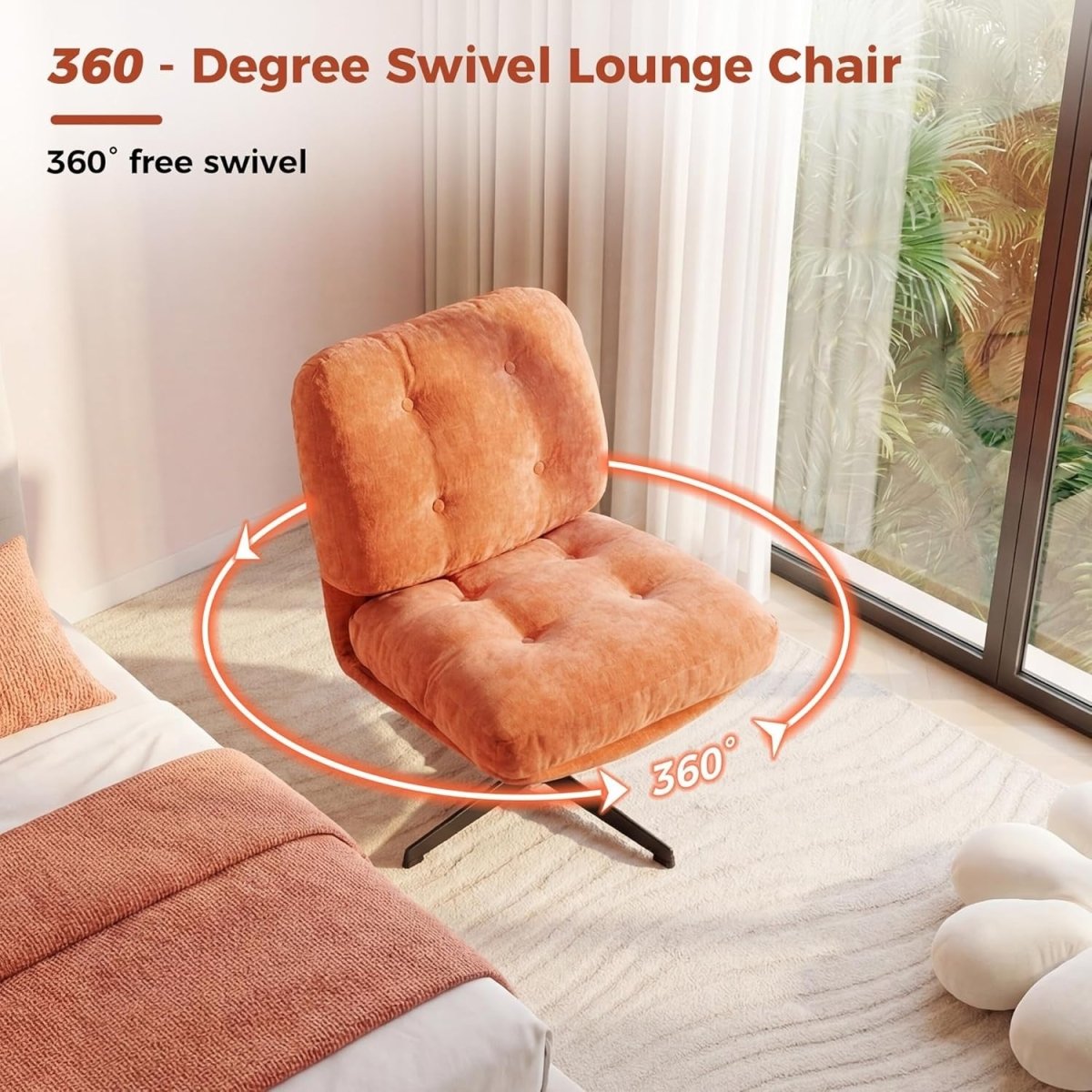 Chenille Accent Chair with Ottoman Foldable Lounge Armchair Orange - Kwikley