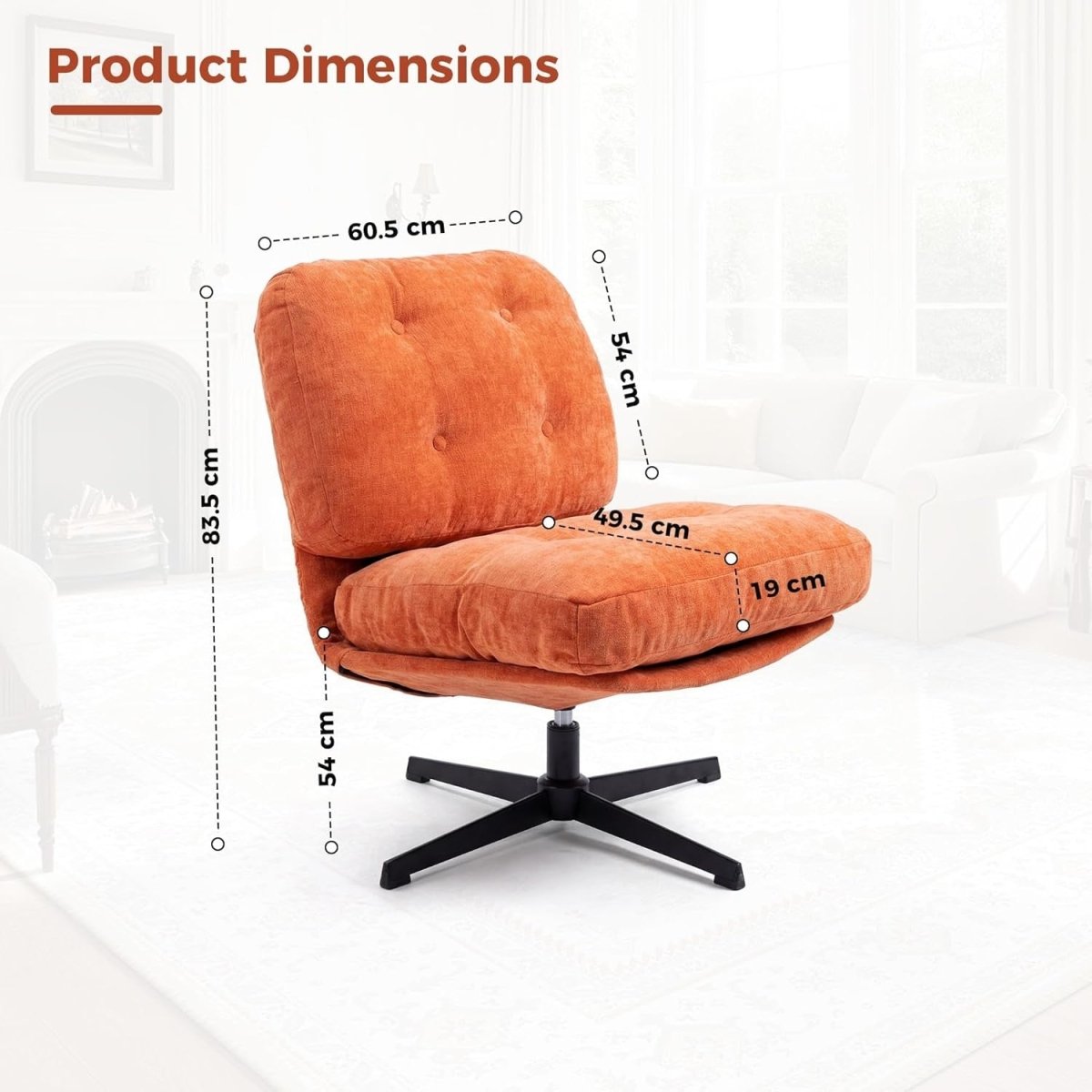 Chenille Accent Chair with Ottoman Foldable Lounge Armchair Orange - Kwikley
