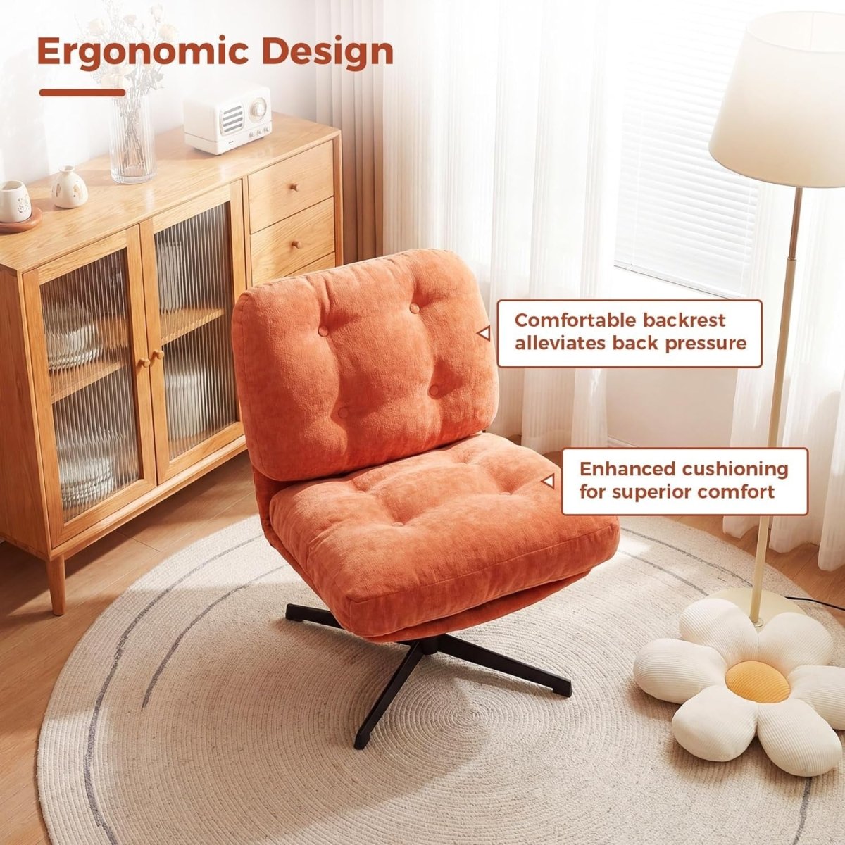 Chenille Accent Chair with Ottoman Foldable Lounge Armchair Orange - Kwikley