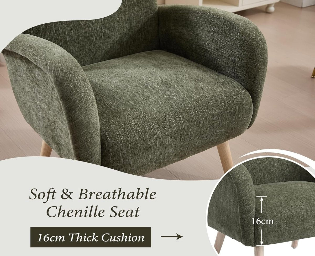 Chenille Upholstered Armchair Tub Chair – Lounge Chair with Wooden Legs - Kwikley