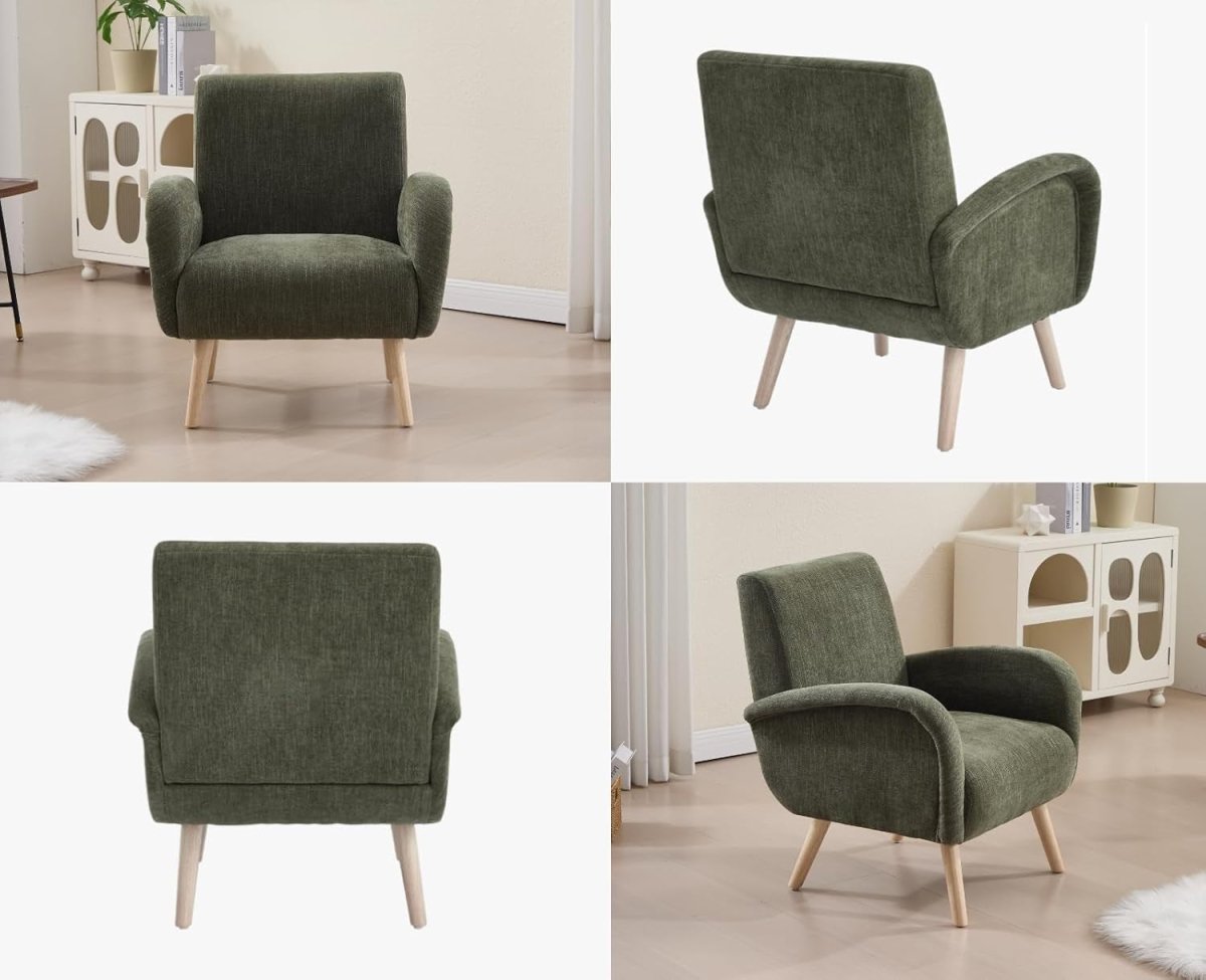 Chenille Upholstered Armchair Tub Chair – Lounge Chair with Wooden Legs - Kwikley
