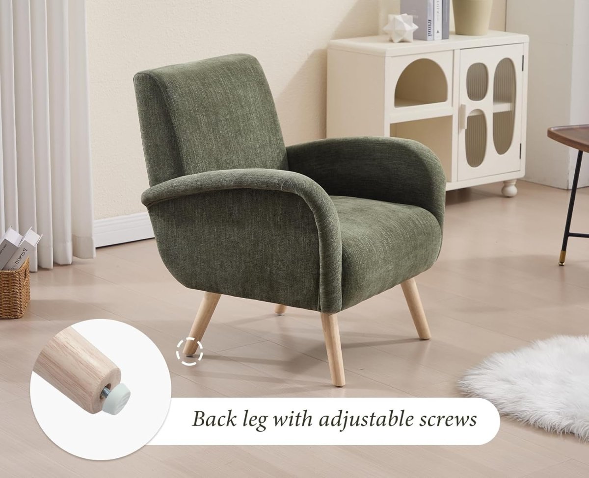 Chenille Upholstered Armchair Tub Chair – Lounge Chair with Wooden Legs - Kwikley