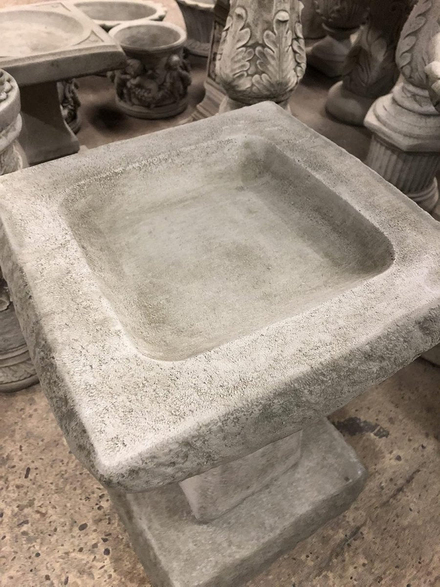 Chunky Stone Bird Bath Square 3pc | Heavy Concrete Garden Ornament 395mm - Kwikley