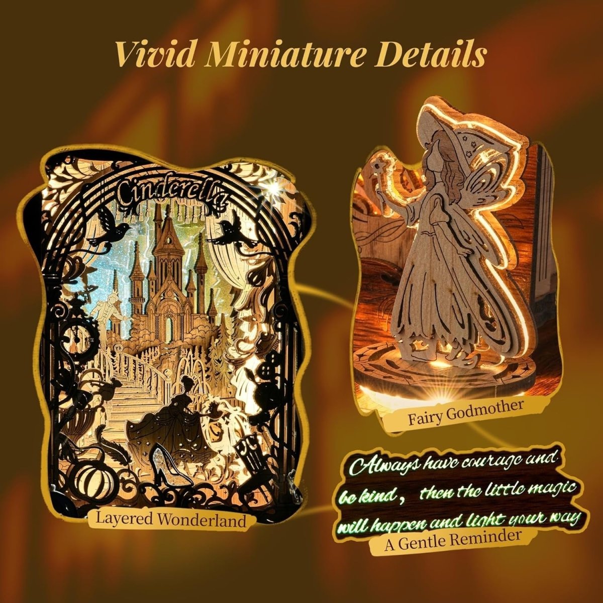 Cinderella 3D Wooden Puzzle LED Storybook Lamp DIY Night Light Decor - Kwikley