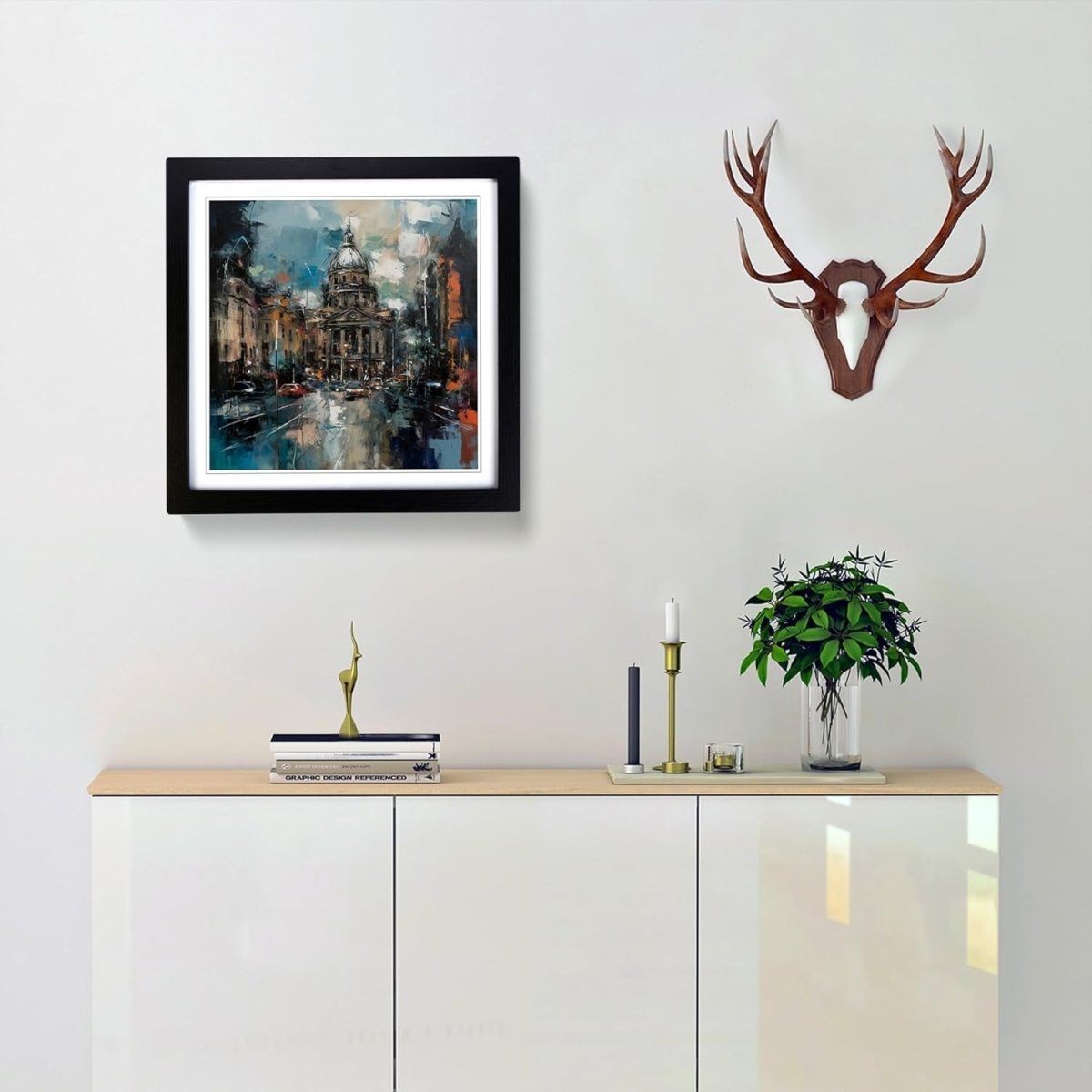 City of Belfast Abstract Canvas Wall Art 18x18" Framed Modern Decor - Kwikley