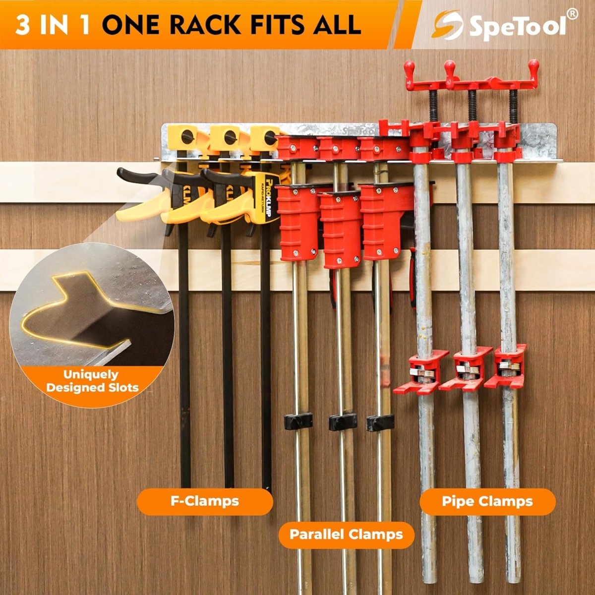 Clamp Rack Wall Mount Heavy Duty 3 in 1 Clamp Holder 200lbs - Kwikley