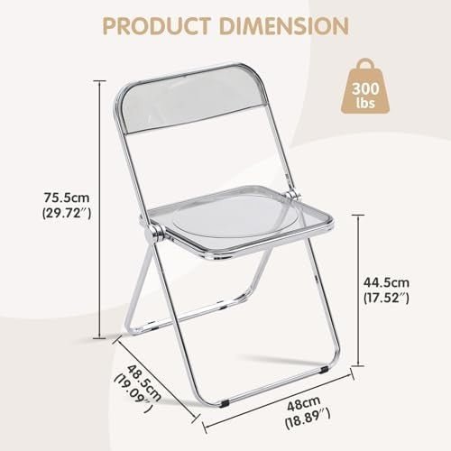 Clear Acrylic Folding Chair Chrome Frame Modern Dining Vanity Chair - Kwikley