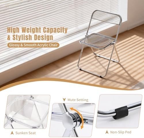 Clear Acrylic Folding Chair Chrome Frame Modern Dining Vanity Chair - Kwikley