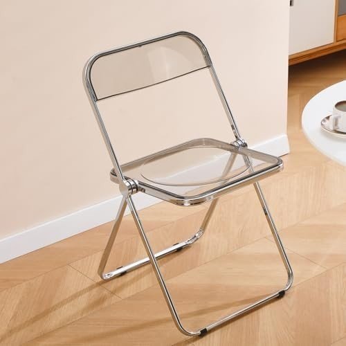 Clear Acrylic Folding Chair Chrome Frame Modern Dining Vanity Chair - Kwikley