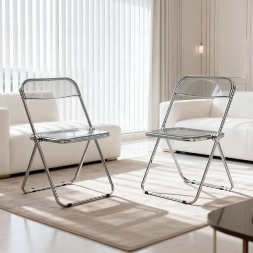 Clear Acrylic Folding Chair Chrome Frame Modern Dining Vanity Chair - Kwikley
