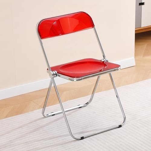 Clear Acrylic Folding Chair Chrome Frame Stackable Dining Vanity Seat Red - Kwikley