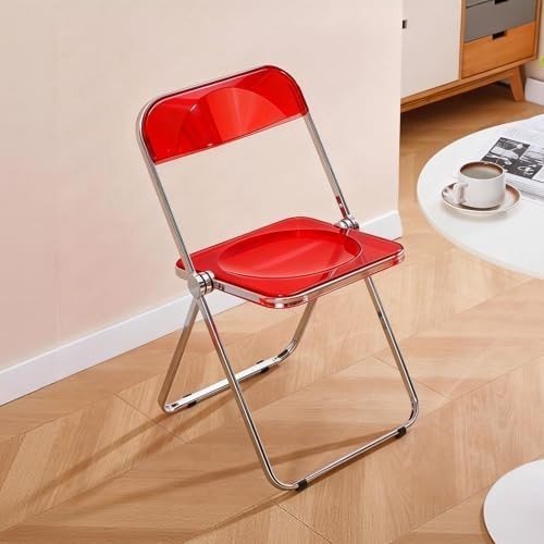 Clear Acrylic Folding Chair Chrome Frame Stackable Dining Vanity Seat Red - Kwikley