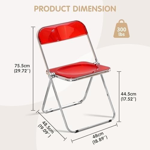 Clear Acrylic Folding Chair Chrome Frame Stackable Dining Vanity Seat Red - Kwikley