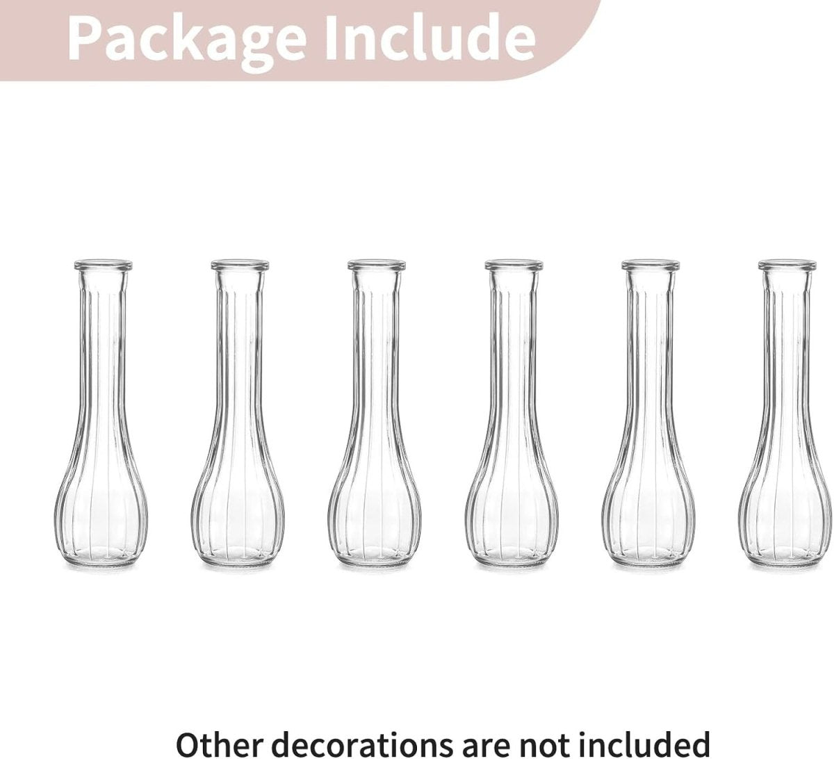 Clear Glass Bud Vase Set of 6 Tall Ribbed Flower Vases Wedding Table Decor - Kwikley