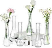 Clear Glass Bud Vase Set of 6 Tall Ribbed Flower Vases Wedding Table Decor - Kwikley