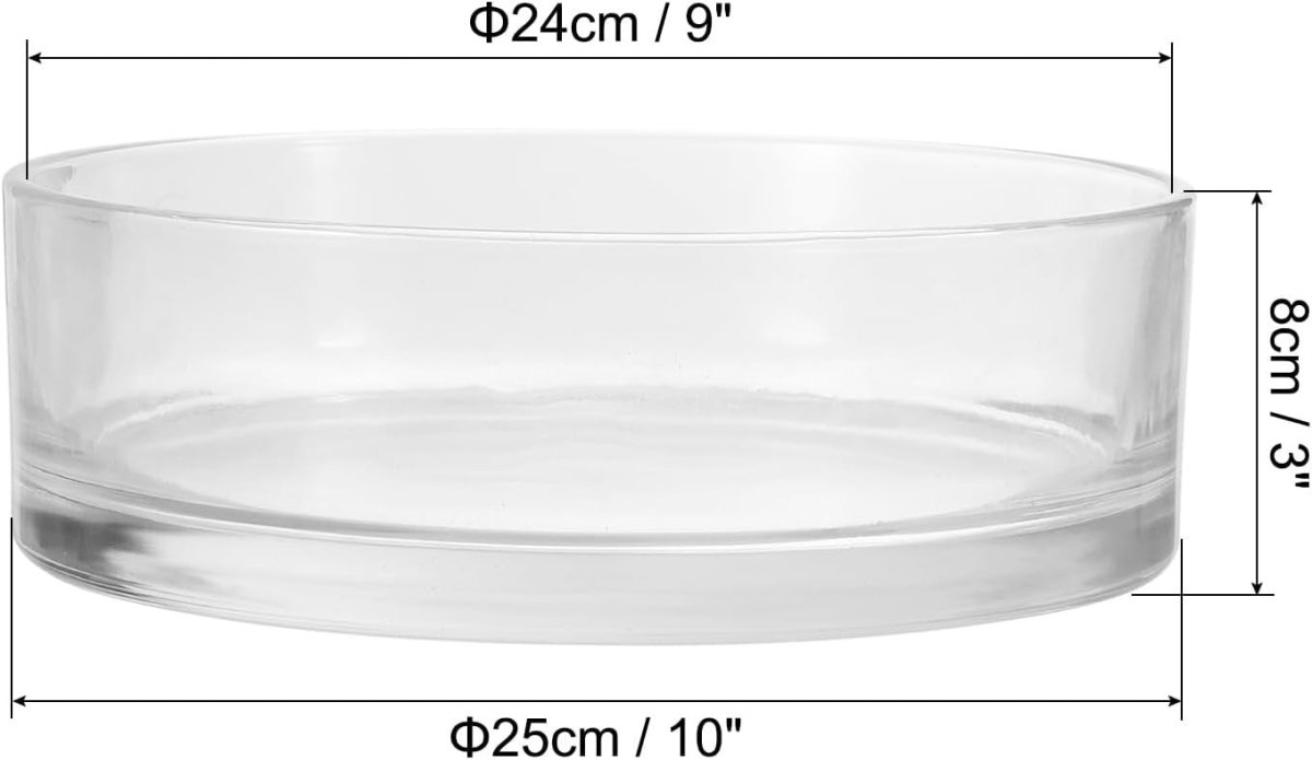 Clear Glass Cylinder Bowl Vase 10x3in Centrepiece Terrarium Decor - Kwikley