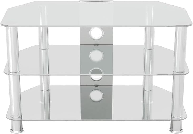 Clear Glass TV Stand 80cm Wide for TVs up to 43" | Chrome Legs | Cable Mgmt - Kwikley