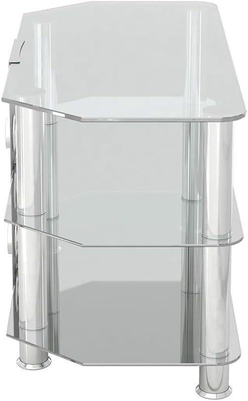 Clear Glass TV Stand 80cm Wide for TVs up to 43" | Chrome Legs | Cable Mgmt - Kwikley