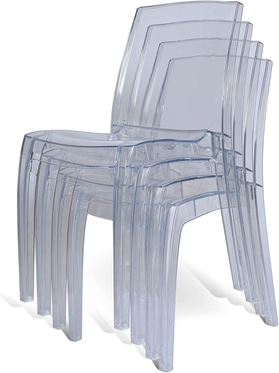 Clear Polycarbonate Dining Chairs Set of 4 Stackable Modern Kitchen Seats - Kwikley