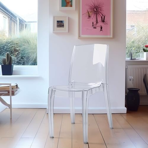 Clear Polycarbonate Dining Chairs Set of 4 Stackable Modern Kitchen Seats - Kwikley