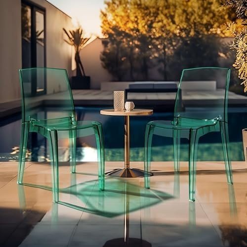 Clear Polycarbonate Dining Chairs Set of 4 Stackable Modern Kitchen Seats - Kwikley