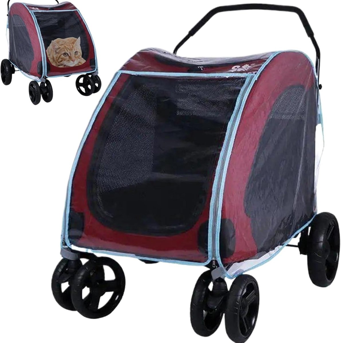 Clear Waterproof Dog Stroller Rain Cover Zip Front Wind Shield - Kwikley