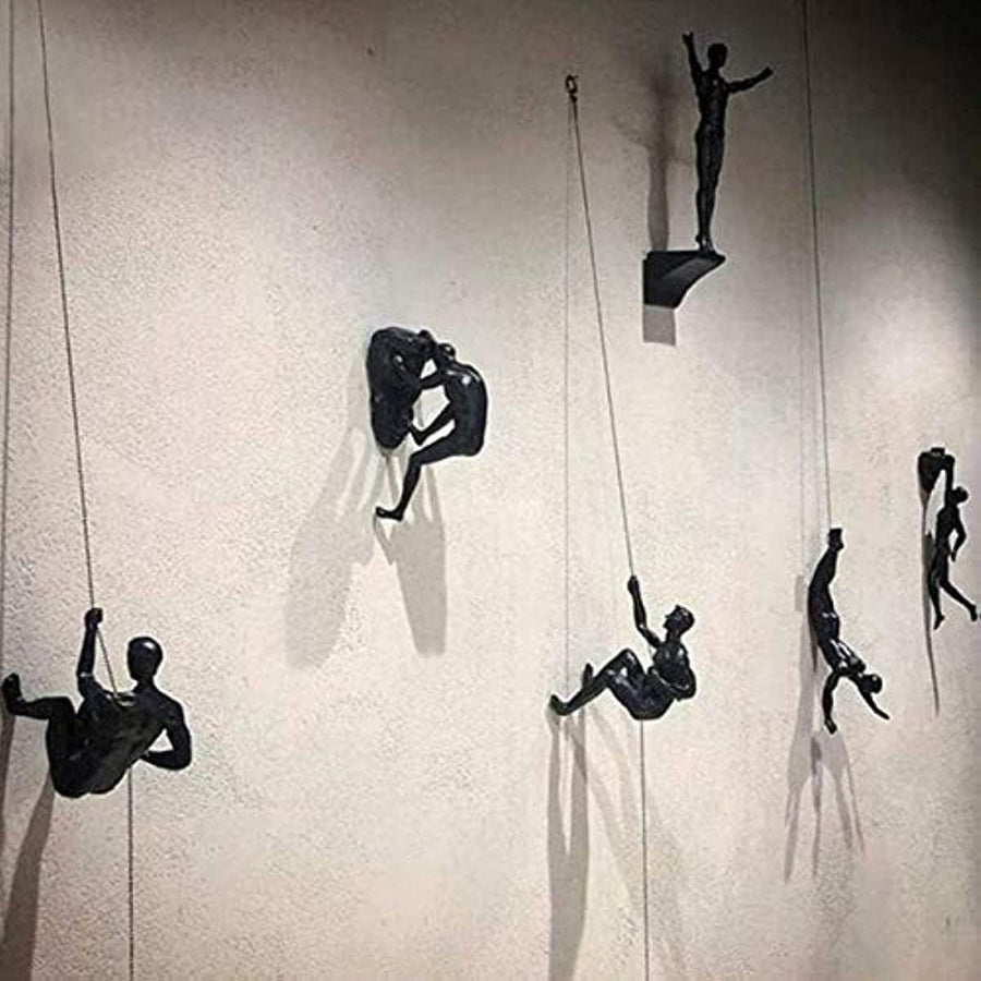 Climbing Man Wall Art Sculptures Set of 6 3D Resin Decor Modern - Kwikley