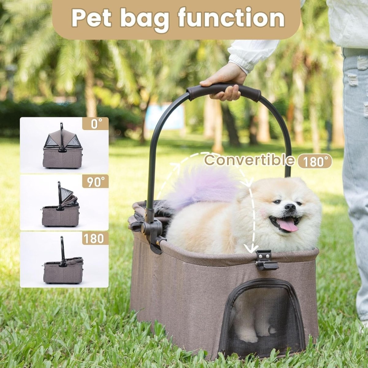 Coffee Brown Pet Stroller 4 Wheel Foldable Travel Carrier Car Seat Basket - Kwikley