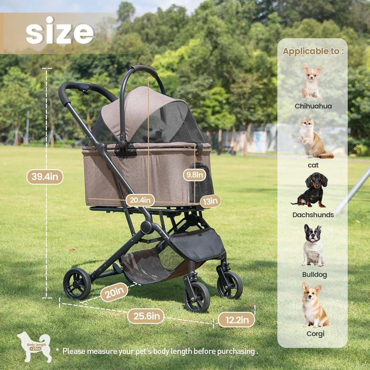 Coffee Brown Pet Stroller 4 Wheel Foldable Travel Carrier Car Seat Basket - Kwikley
