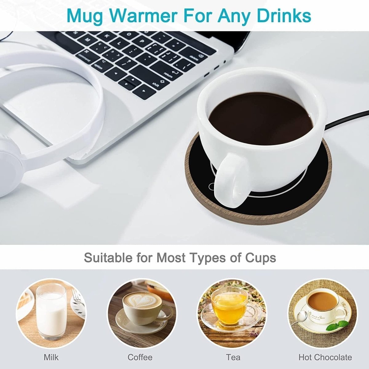 Coffee Mug Warmer 2 Temp Settings 8H Auto Shut Off Desk - Kwikley
