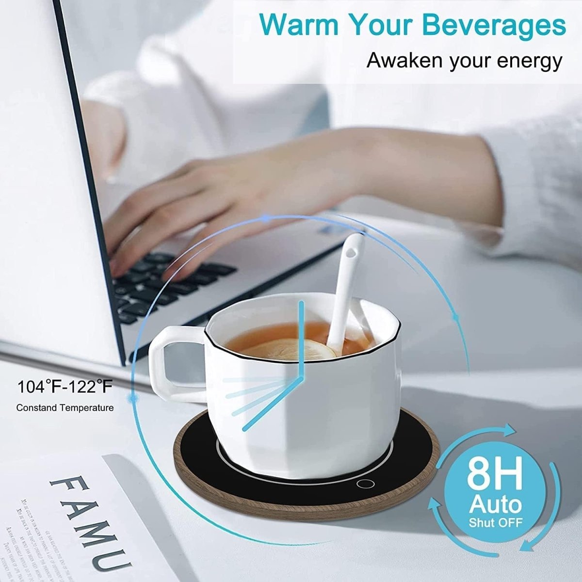Coffee Mug Warmer 2 Temp Settings 8H Auto Shut Off Desk - Kwikley