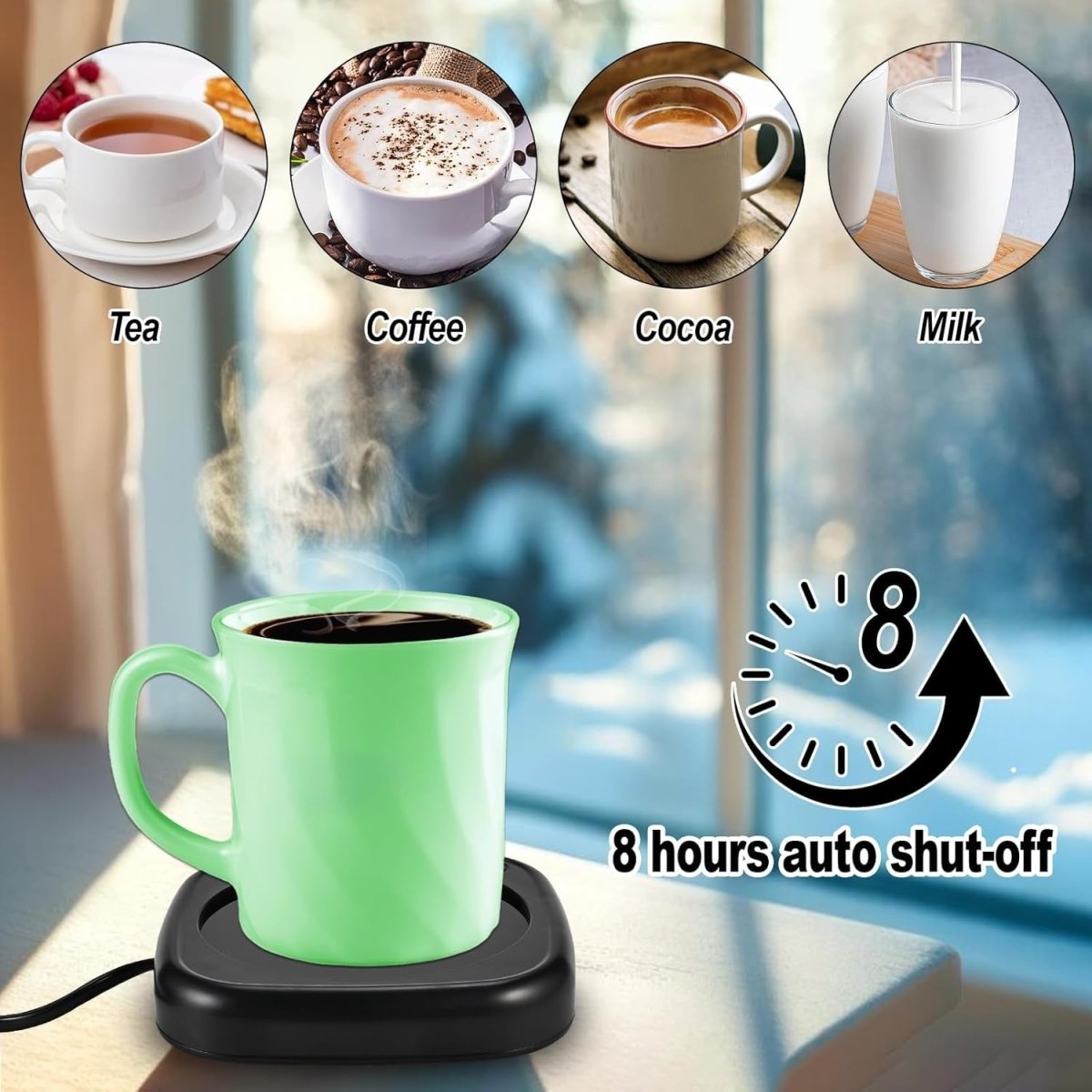 Coffee Mug Warmer 2 Temp Settings 8H Auto Shut Off Desk Heater - Kwikley