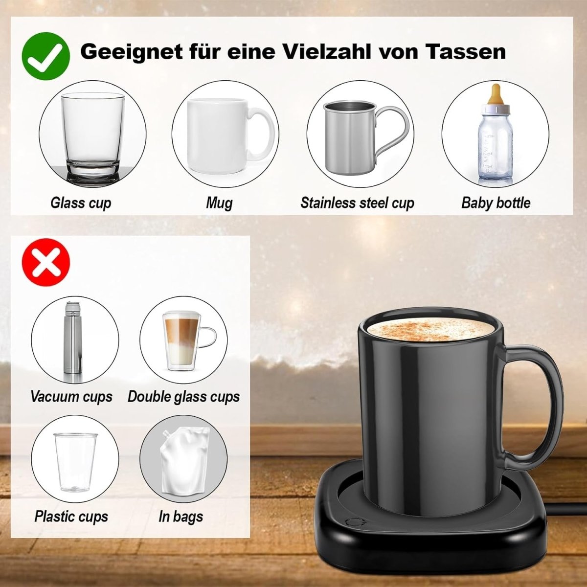 Coffee Mug Warmer 2 Temp Settings 8H Auto Shut Off Desk Heater - Kwikley