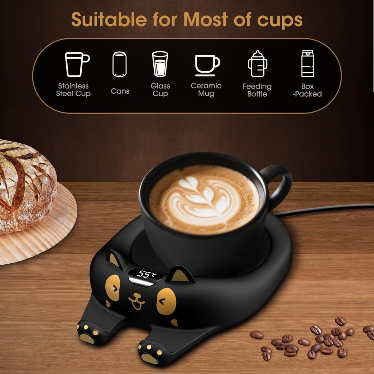 Coffee Mug Warmer 3 Temp Settings Auto Shut Desk Heater - Kwikley