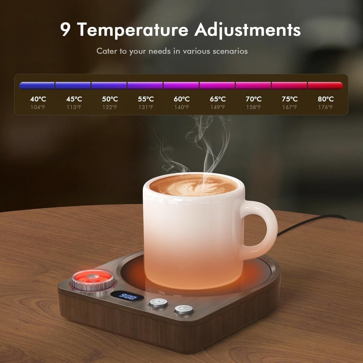 Coffee Mug Warmer 40 - 80°C Desk Cup Heater Timer LED Display - Kwikley