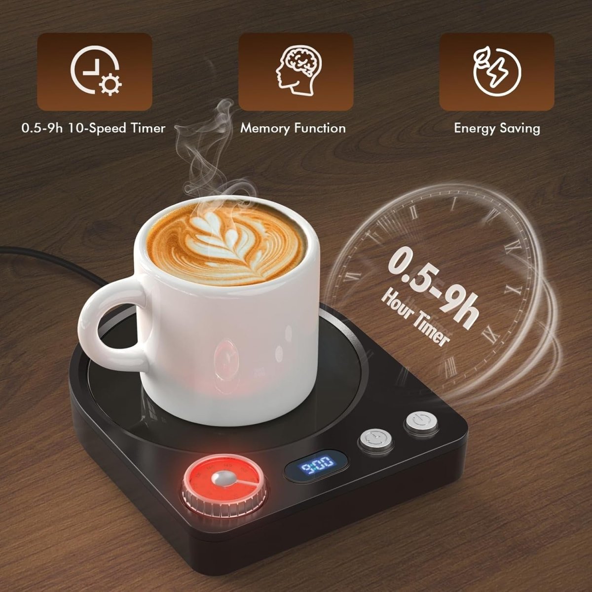Coffee Mug Warmer 40 - 80°C Desk Cup Heater with Timer & Display - Kwikley