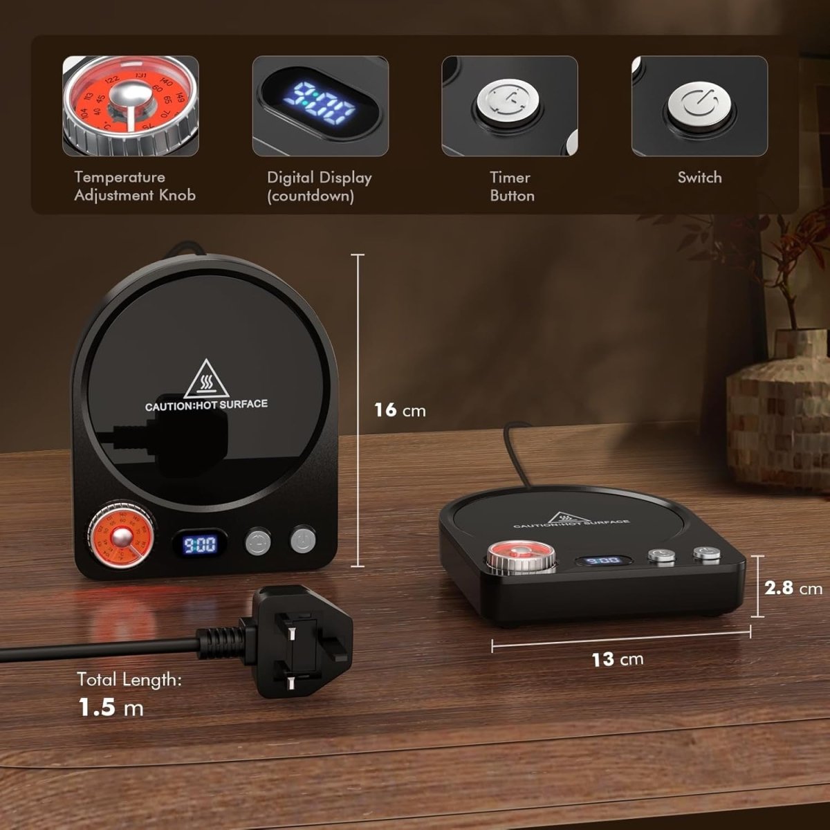 Coffee Mug Warmer 40 - 80°C Desk Cup Heater with Timer & Display - Kwikley