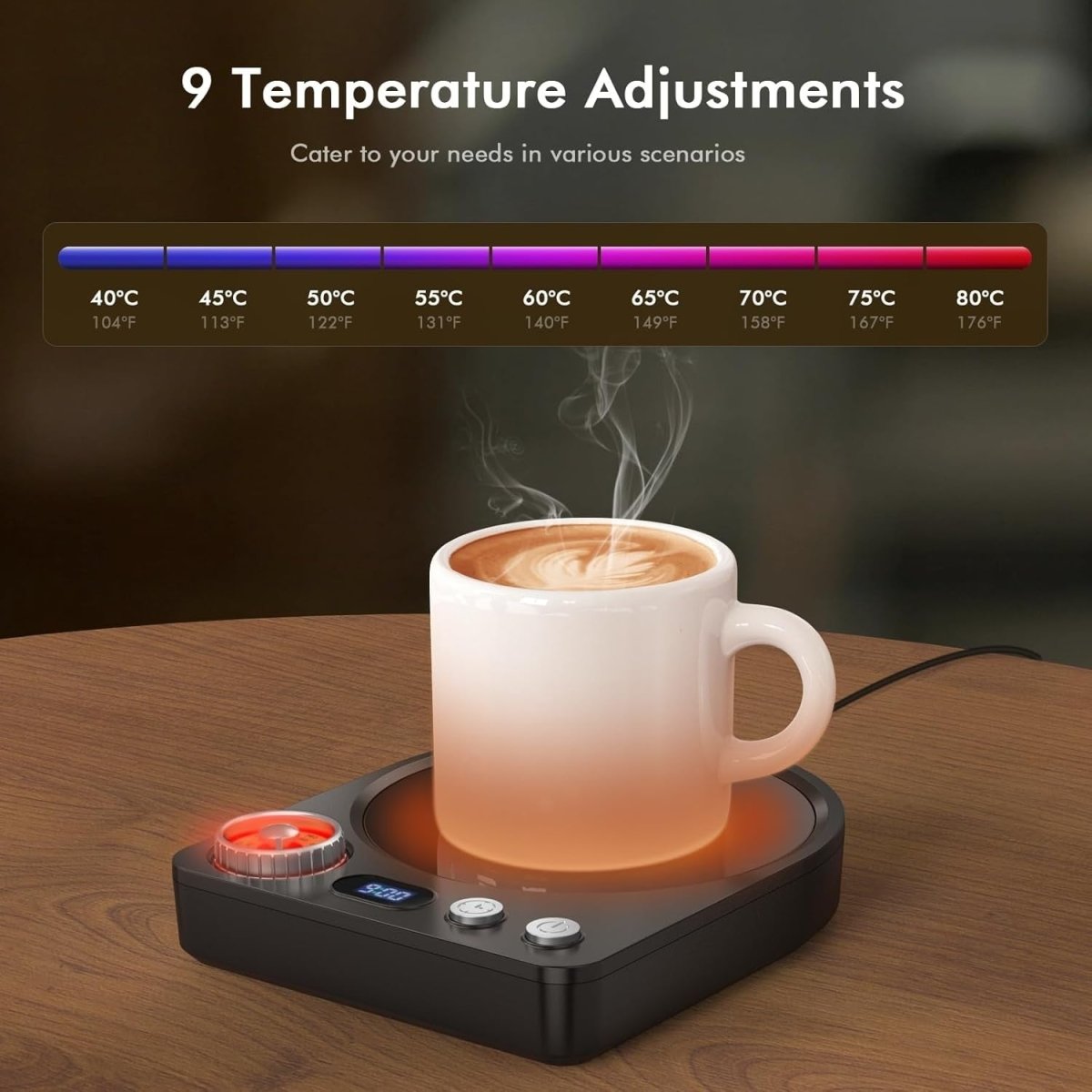 Coffee Mug Warmer 40 - 80°C Desk Cup Heater with Timer & Display - Kwikley