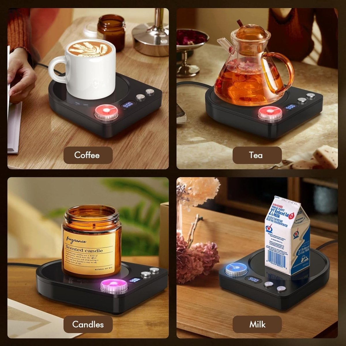 Coffee Mug Warmer 40 - 80°C Desk Cup Heater with Timer & Display - Kwikley