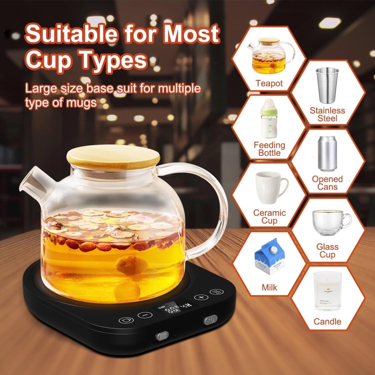 Coffee Mug Warmer – Smart Desk Cup Warmer, Black/Red, 9 Temp Settings - Kwikley
