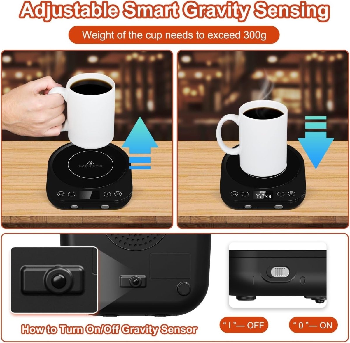 Coffee Mug Warmer – Smart Desk Cup Warmer, Black/Red, 9 Temp Settings - Kwikley