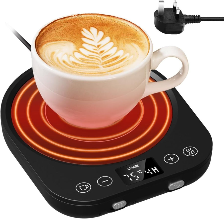 Coffee Mug Warmer – Smart Desk Cup Warmer, Black/Red, 9 Temp Settings - Kwikley