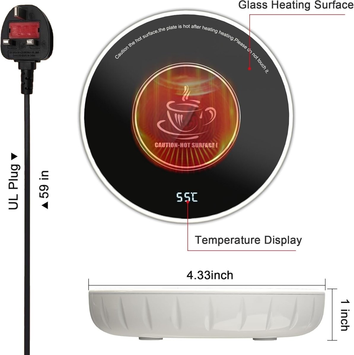 Coffee Mug Warmer White LCD Touch 3 Temp 8H Auto Shut Off Desk - Kwikley