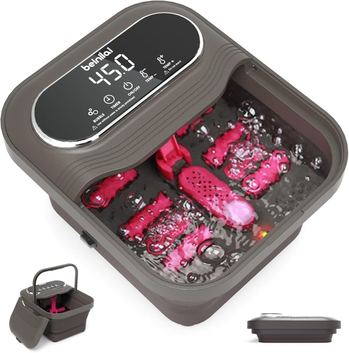 Collapsible Foot Spa Massager Heat Bubble Roller Bath Temp Control - Kwikley