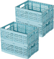 Collapsible Storage Crate 40x30x16.5cm Folding Plastic Box Blue - Kwikley