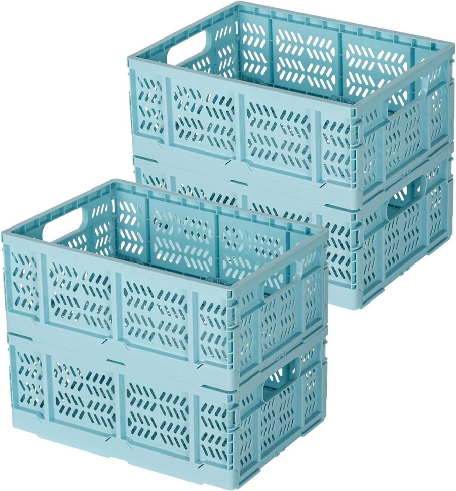 Collapsible Storage Crate 40x30x16.5cm Folding Plastic Box Blue - Kwikley