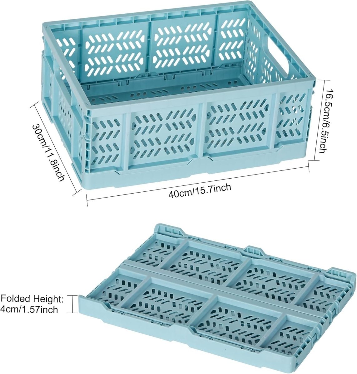 Collapsible Storage Crate 40x30x16.5cm Folding Plastic Box Blue - Kwikley