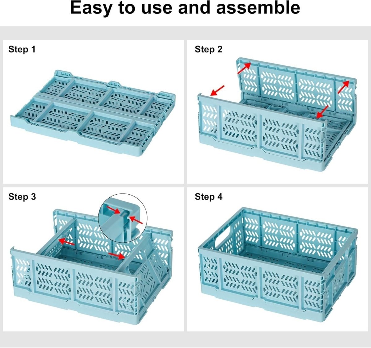 Collapsible Storage Crate 40x30x16.5cm Folding Plastic Box Blue - Kwikley