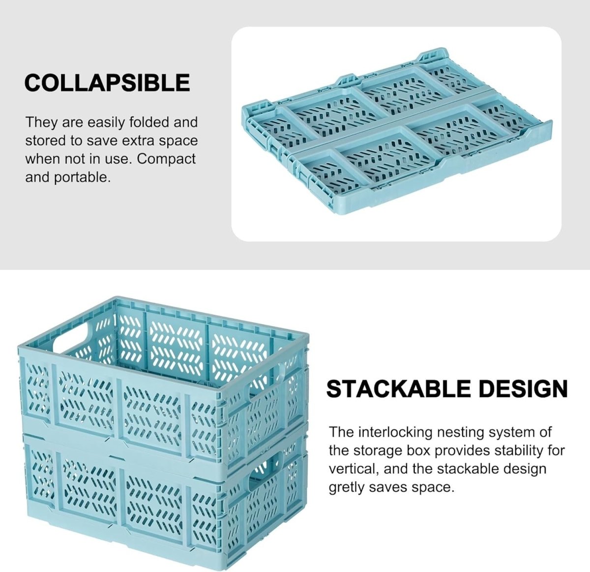 Collapsible Storage Crate 40x30x16.5cm Folding Plastic Box Blue - Kwikley